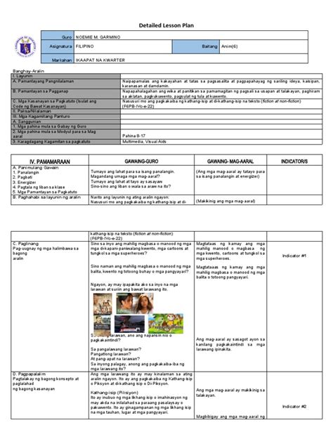 lesson plan in filipino 6.